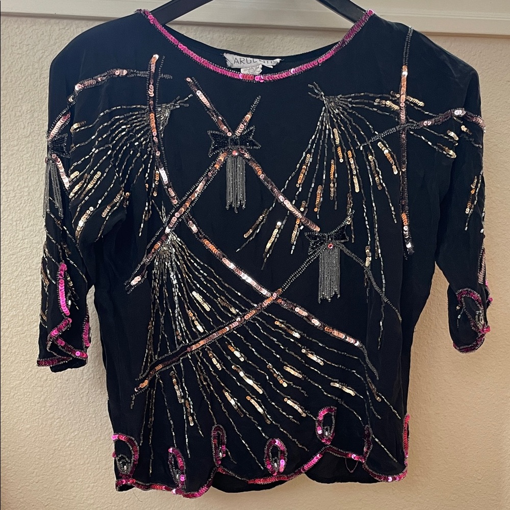 Vintage 100% silk Argenti beaded blouse